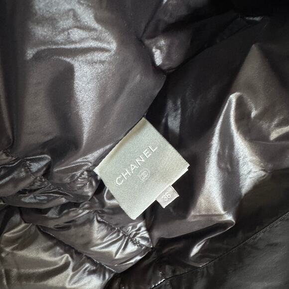 CHANEL Sport Down Filled Black Stitched Yarn Hooded Snow Jacket 36 Logo Zip Coat - Picture 6 of 7